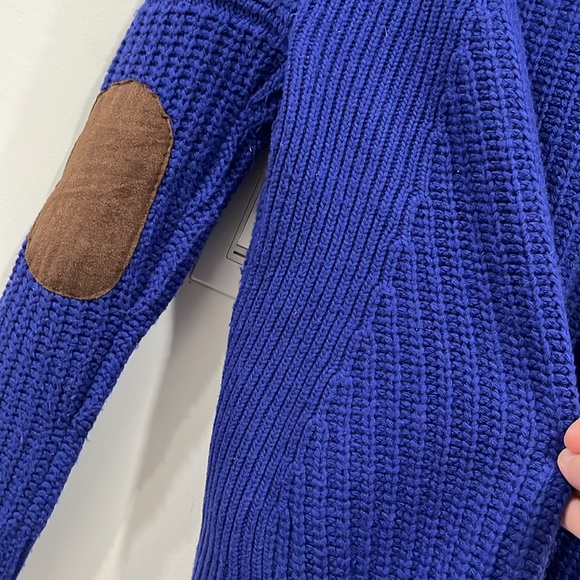 Autumn Cashmere Turtle Neck Pullover Sweater in Cobalt blue Leather elbow M - Picture 11 of 15